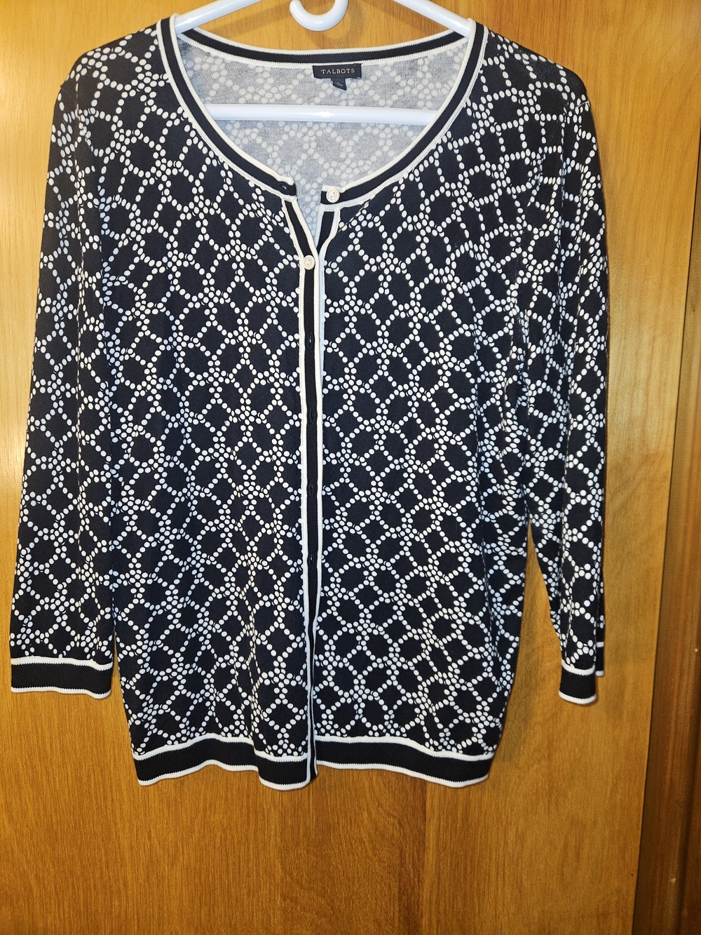 Talbots Black & White Button-Front Patterned Sweater